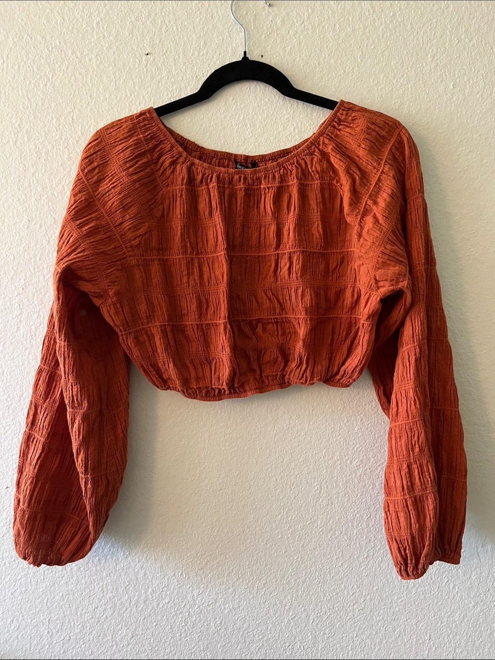 SHEIN Rust Orange Cropped Long-Sleeve Peasant Top